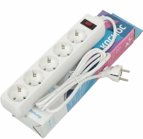 Удлинитель с сет. фильтром Космос 5х5м с заземл. 10А 2200Вт индикат. сети белый фото Удлинитель с сет. фильтром Космос 5х5м с заземл. 10А 2200Вт индикат. сети белый картинка